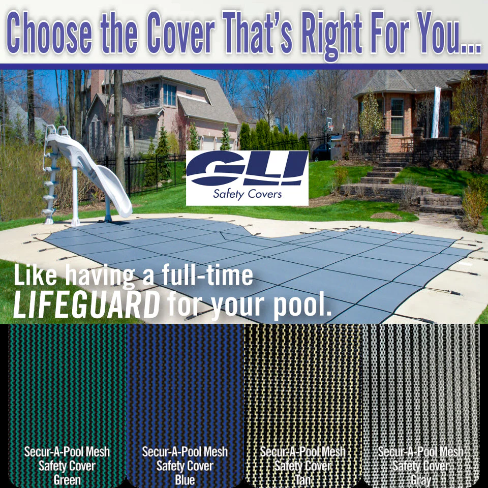 GLI Secur-A-Pool Swimming Pool Mesh Rectangle Safety Cover with Security Anchors - Image 2