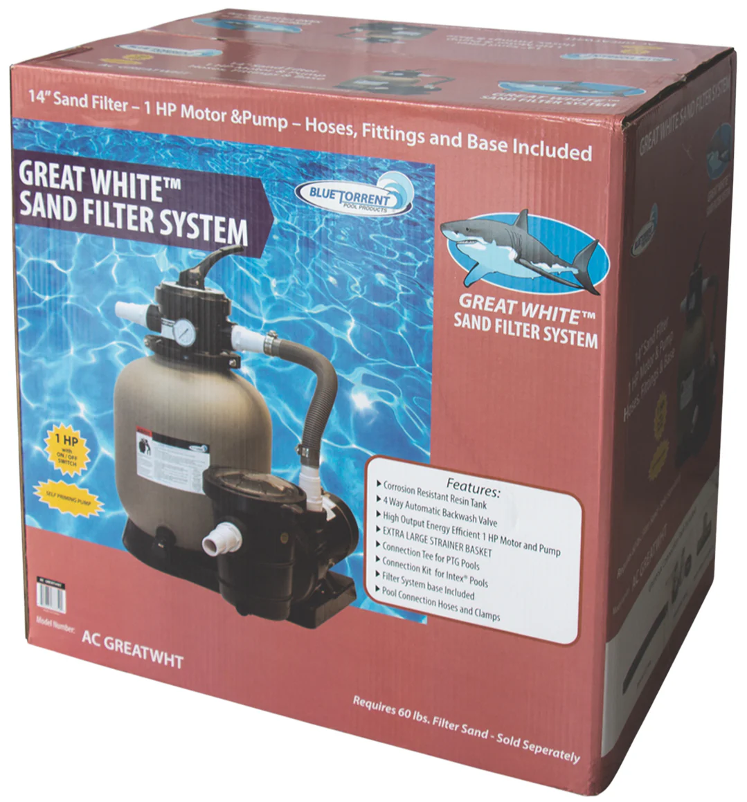 Great White Sand Filter System with 1 Horsepower HP Dual 2 Speed Pump for Above Ground Pools - Image 4