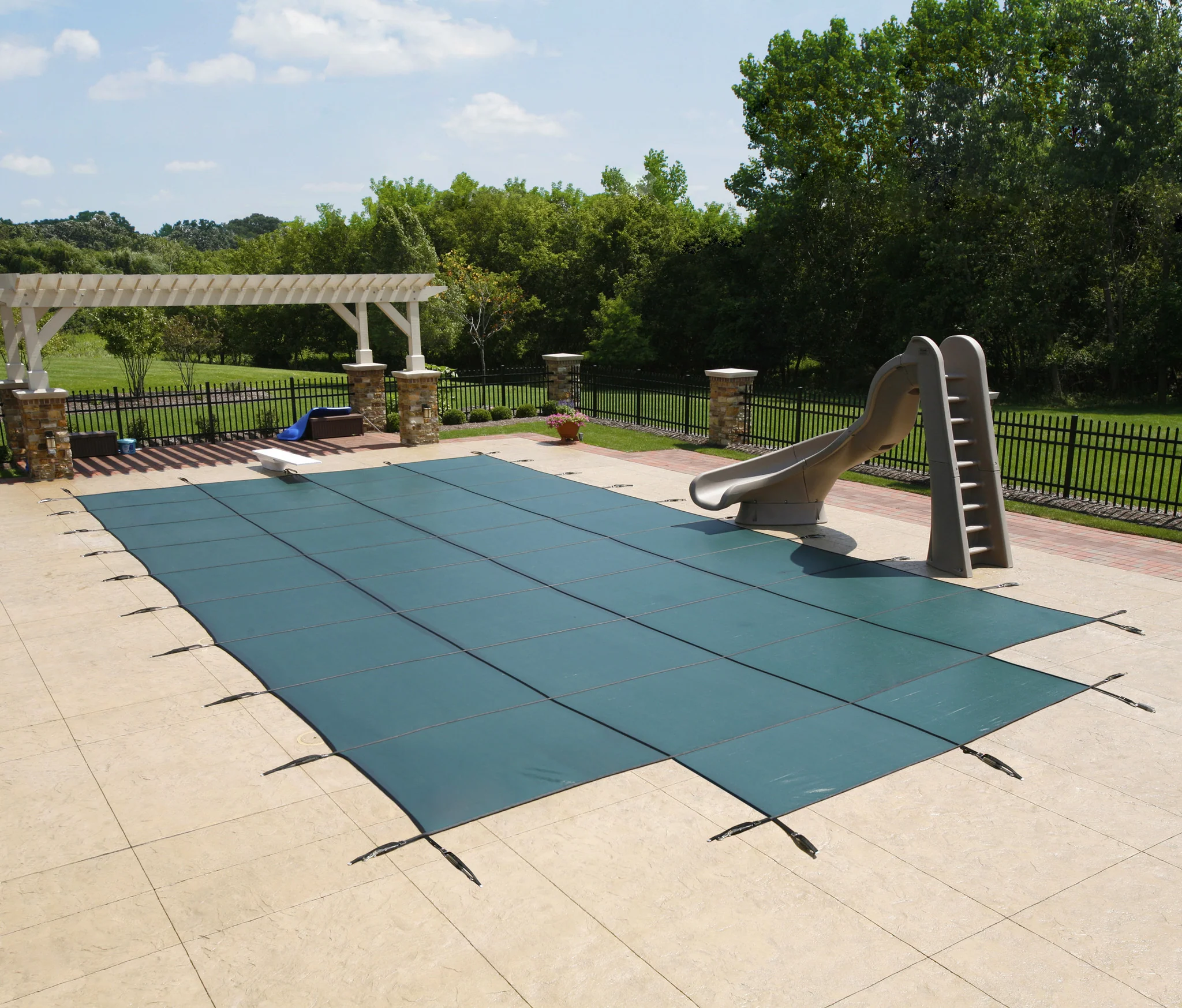 Swimming Pool Safety Covers - Arctic Armor 18-Year Mesh, Concrete Deck Hardware in Blue - Image 4
