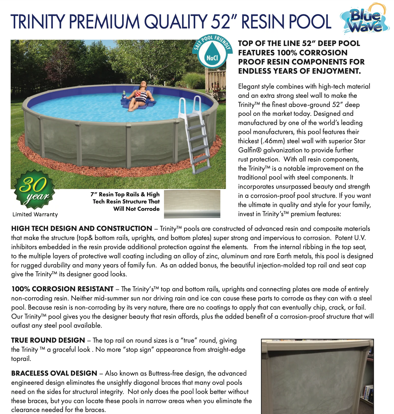 Trinity 52" Tall Salt Friendly Resin Above Ground Pool Kit plus Starter Package - Image 3